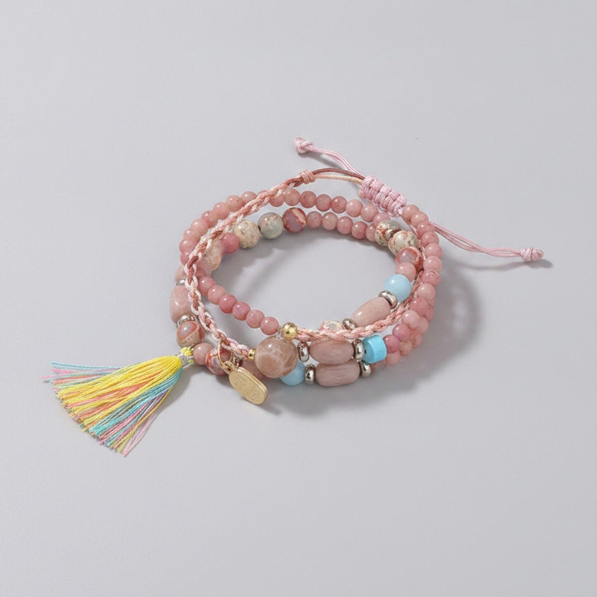 Pink Beaded Bracelet Set With Tassel Charm – jewelry (view 1)