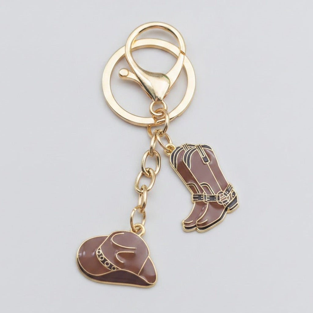 Western Charm Keychain Set - Cowboy Hat, Brown
