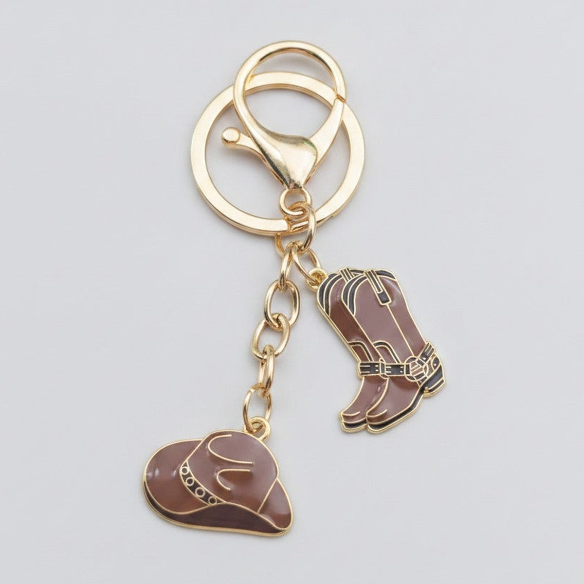 Western Charm Keychain Set - Cowboy Hat, Brown