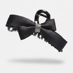 Black Satin Bow Hair Claw with Rhinestones – hair accessories (view 1)