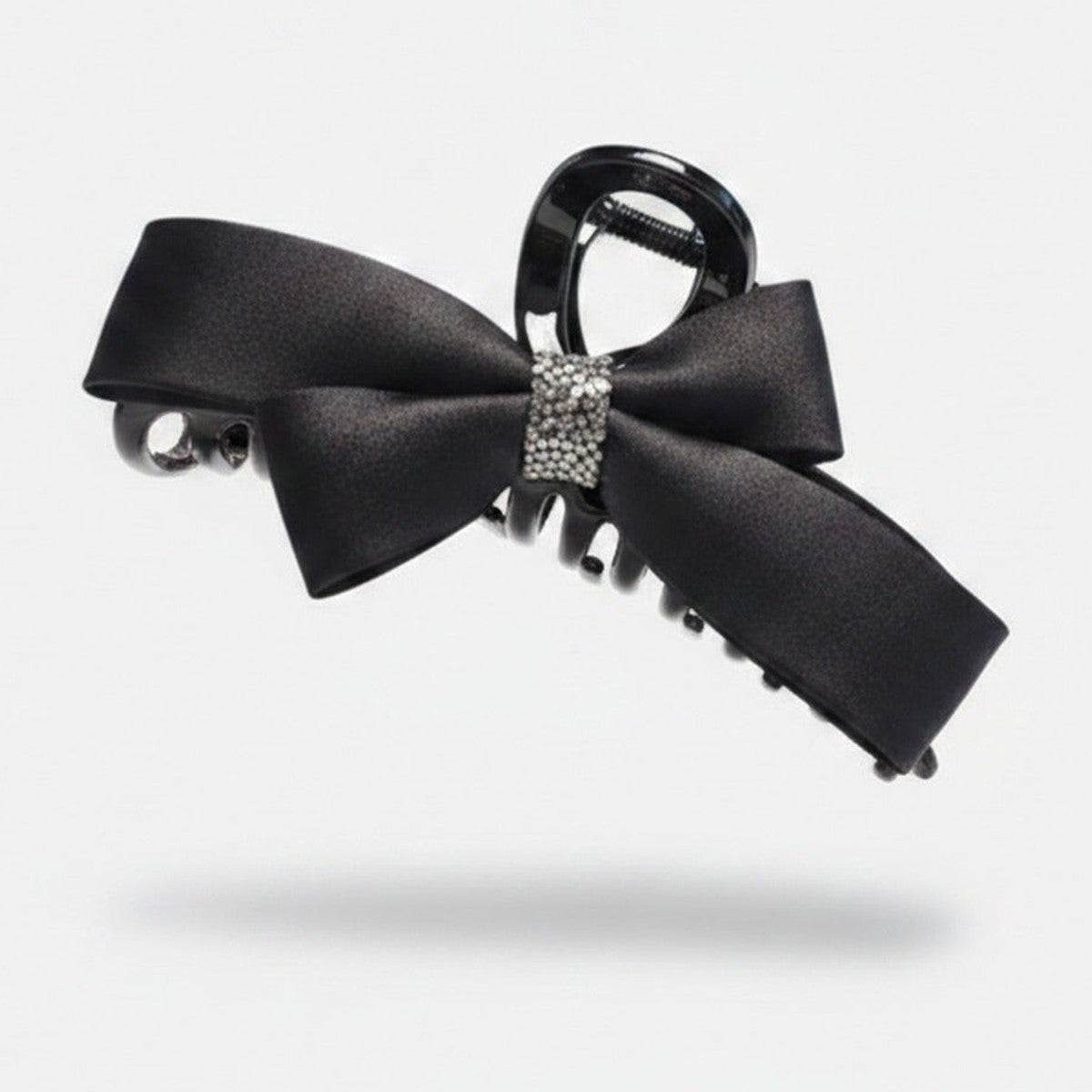 Black Satin Bow Hair Claw with Rhinestones – hair accessories (view 1)