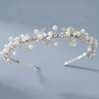Pearl Leaf Statement Headband - Silver & Pearl