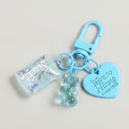 Candy Bear Heart Charm Keychain - Blue
