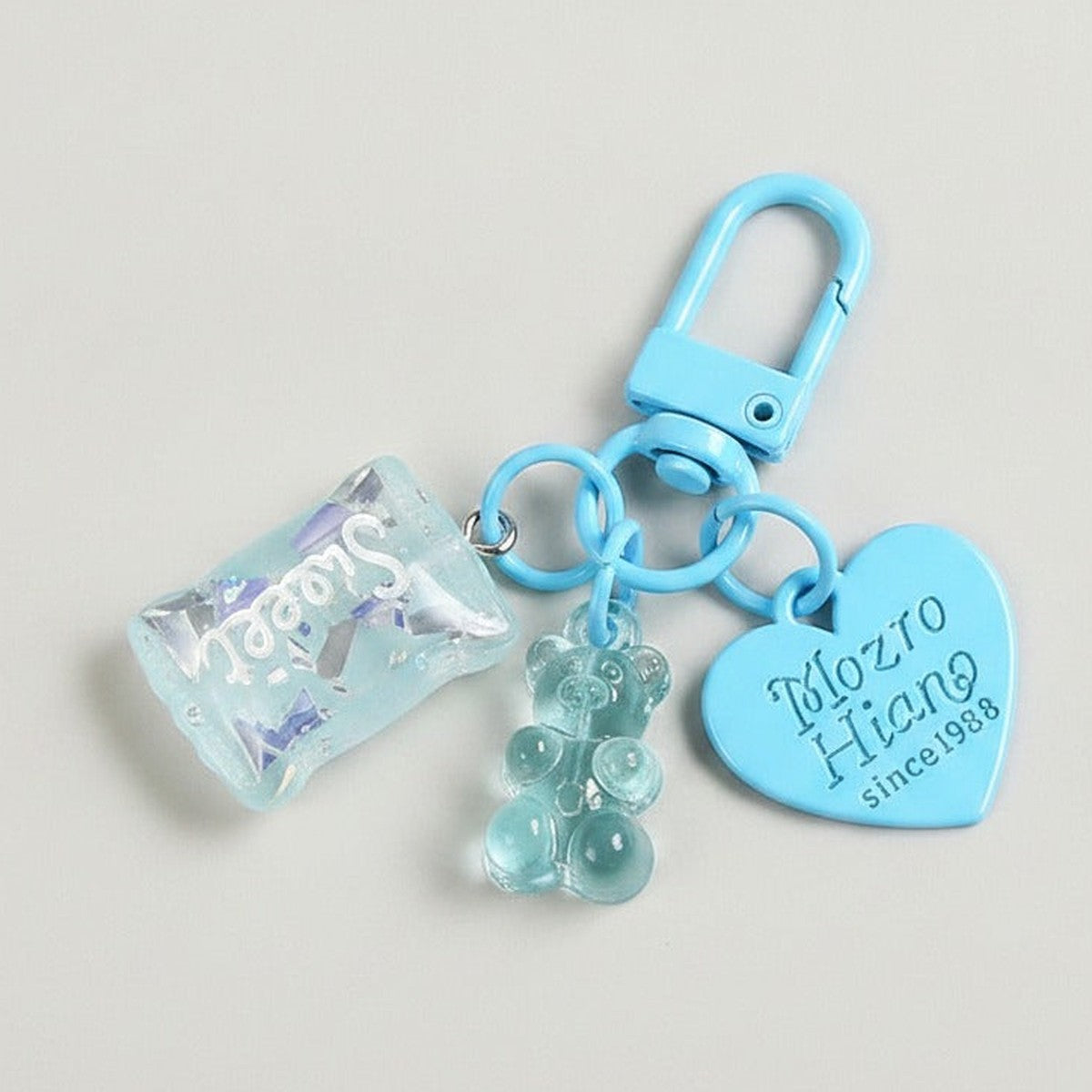 Candy Bear Heart Charm Keychain - Blue