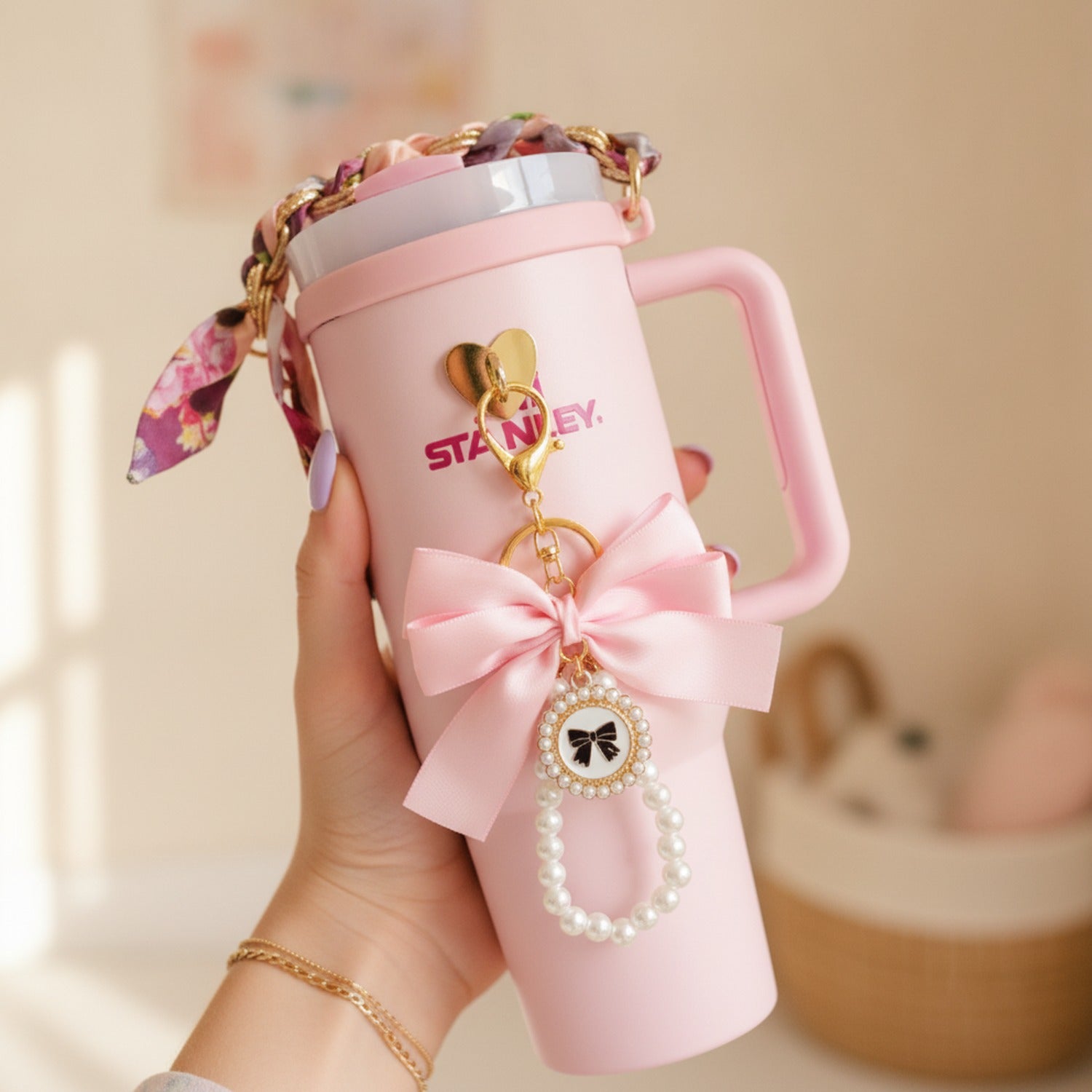 Stanley Tumbler Charm Accessory Set Pink Bow Set