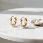 Pearl Bubble Huggie Hoop Earrings - Gold