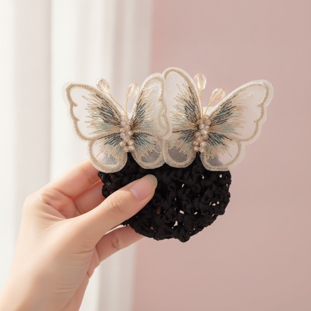 Embroidered Butterfly Hair Claw - Champagne
