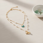 Layered Pearl Shell Charm Necklace - Gold & Teal