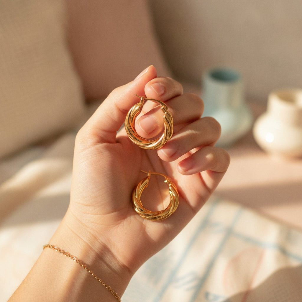 Twisted Gold Hoop Earrings Gold