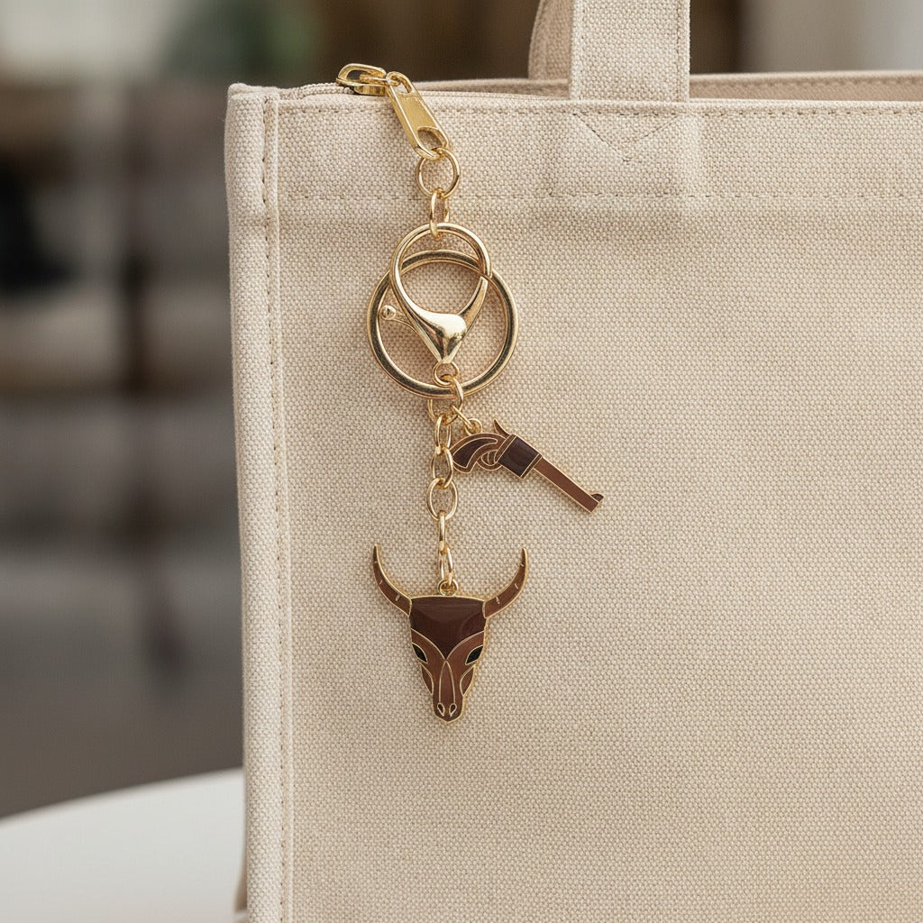 Western Charm Keychain Set - Cowboy Boots, Brown