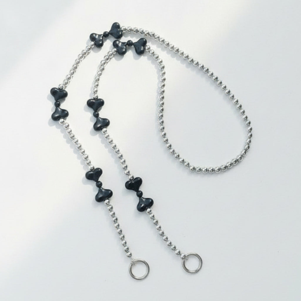 Double Heart Pearl Keychain - Black