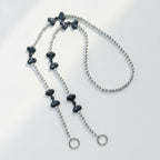 Double Heart Pearl Keychain - Black