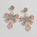 Rhinestone Bow Pearl Drop Earrings Gold – jewelry (view 1)