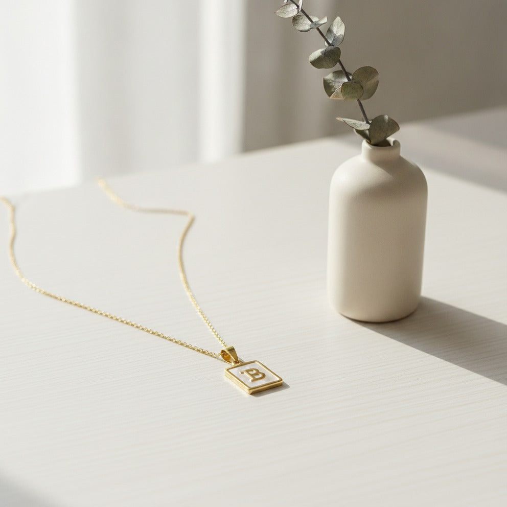 Letter Initial Pendant Necklace - White Pearl