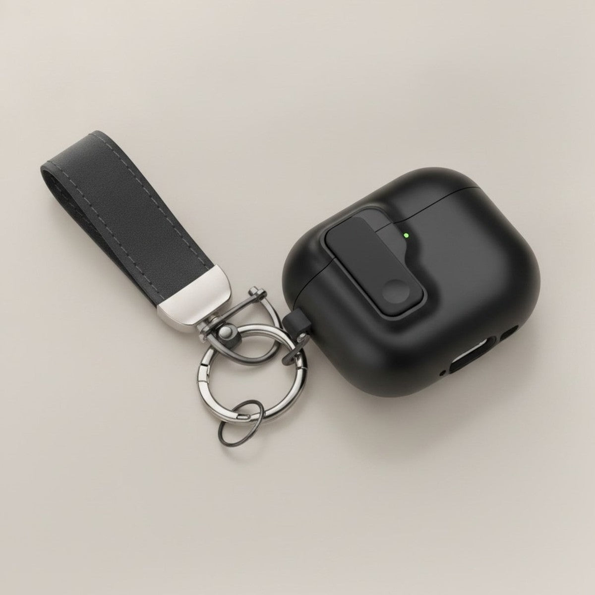 Black Auto Pop-Up Safety Lock AirPods Case with Gray Strap – tech (view 1)