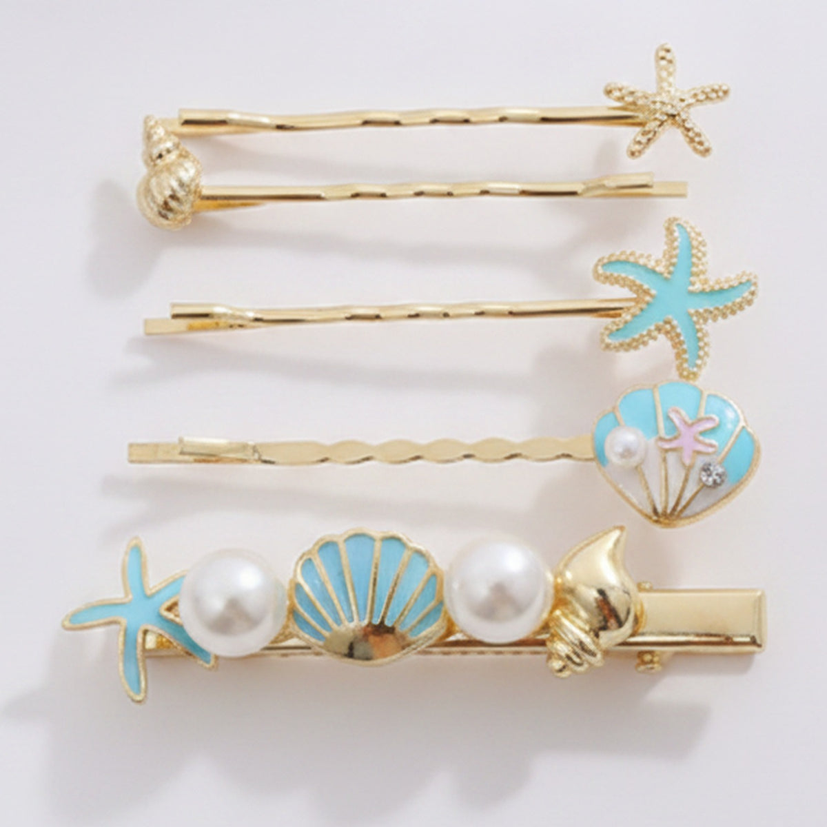 Gold Pearl Starfish Shell Hair Clip Set – hair accessories (view 1)