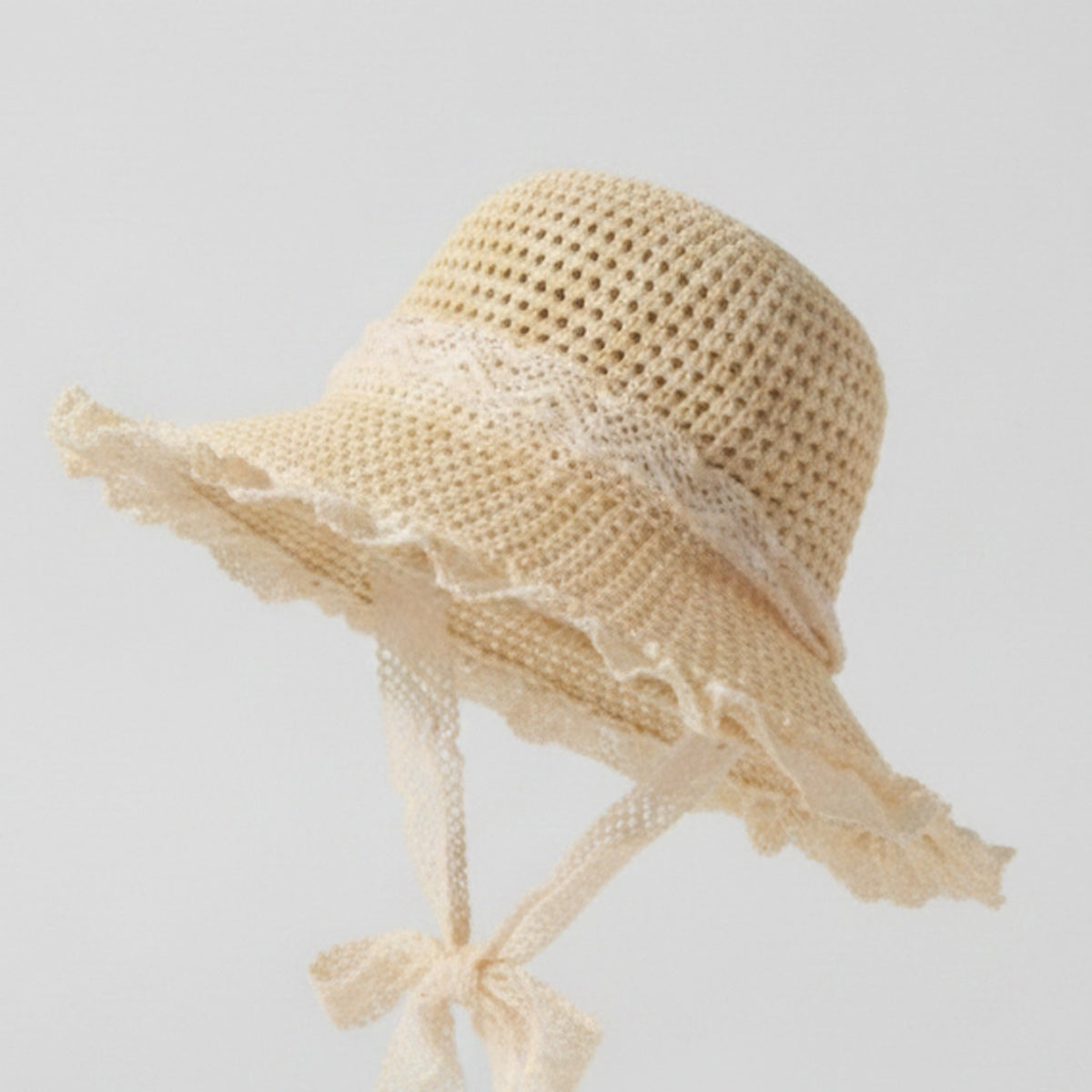 Cream Crochet Bucket Hat With Lace Trim – apparel accessories (view 1)