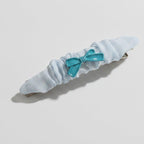 White Puffy Hair Clip With Turquoise Bow – hair accessories (view 1)