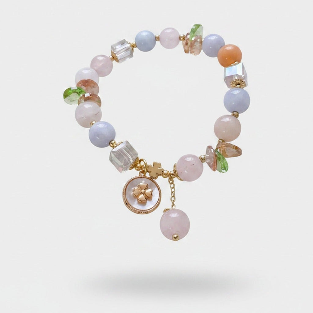 Beaded Charm Bracelet With Pink Gemstone Pendant – jewelry (view 1)