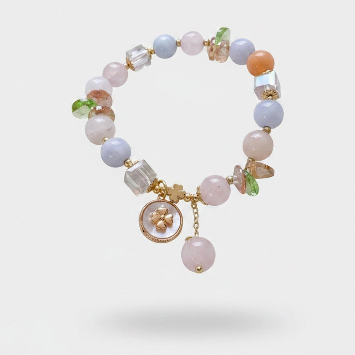 Beaded Charm Bracelet With Pink Gemstone Pendant – jewelry (view 1)