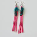 Feather Fringe Dangle Earrings - Teal