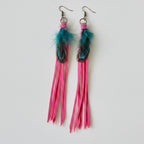 Feather Fringe Dangle Earrings - Teal