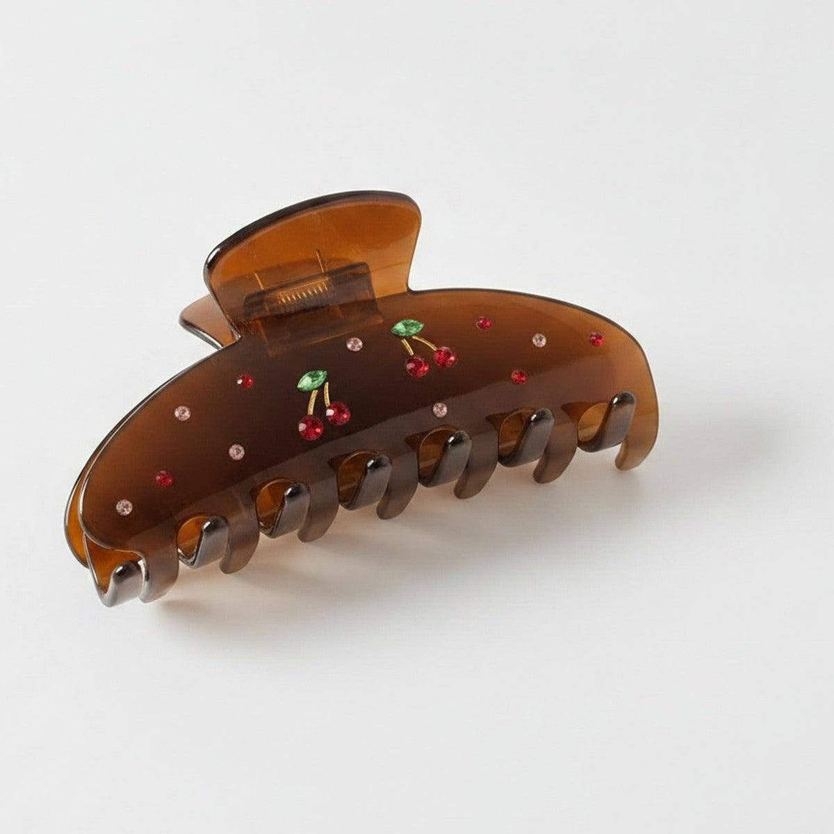 Cherry Rhinestone Hair Claw Clip - Diamond Cherry Claw - Coffee – hair accessories (view 1)