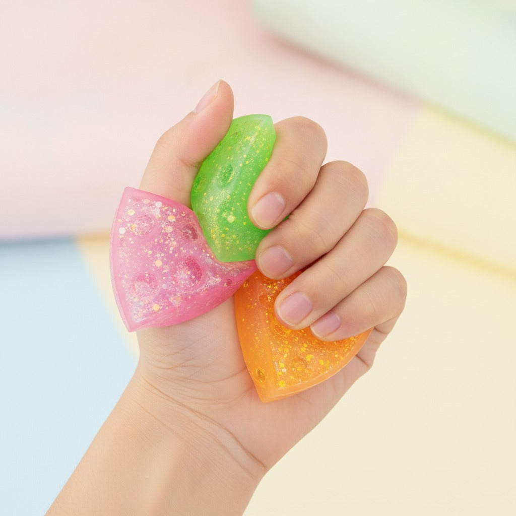 Glitter Triangle Cheese Squishy - Green - squeeze in hand