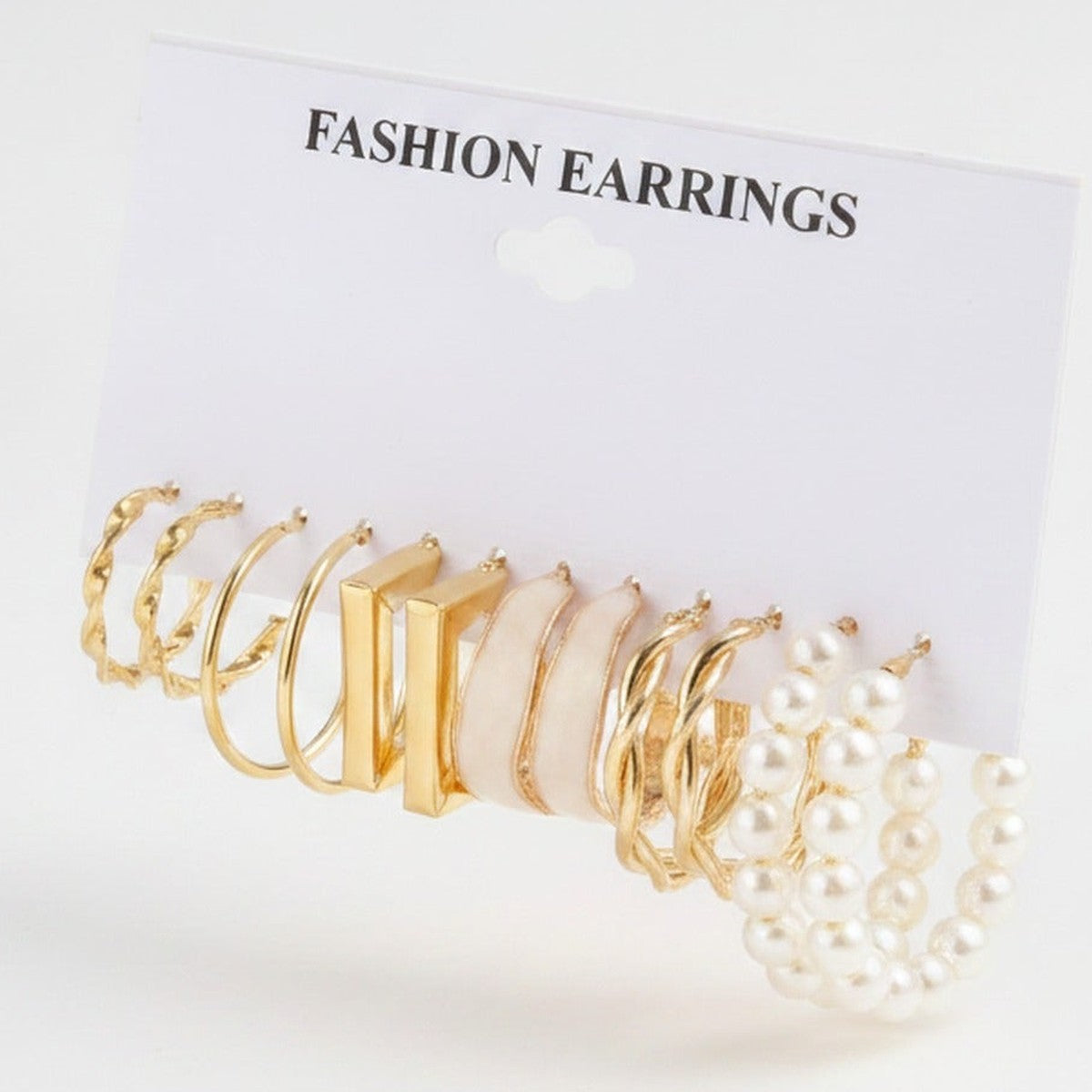 Gold Pearl Beaded Hoop Earring Set – jewelry (view 1)