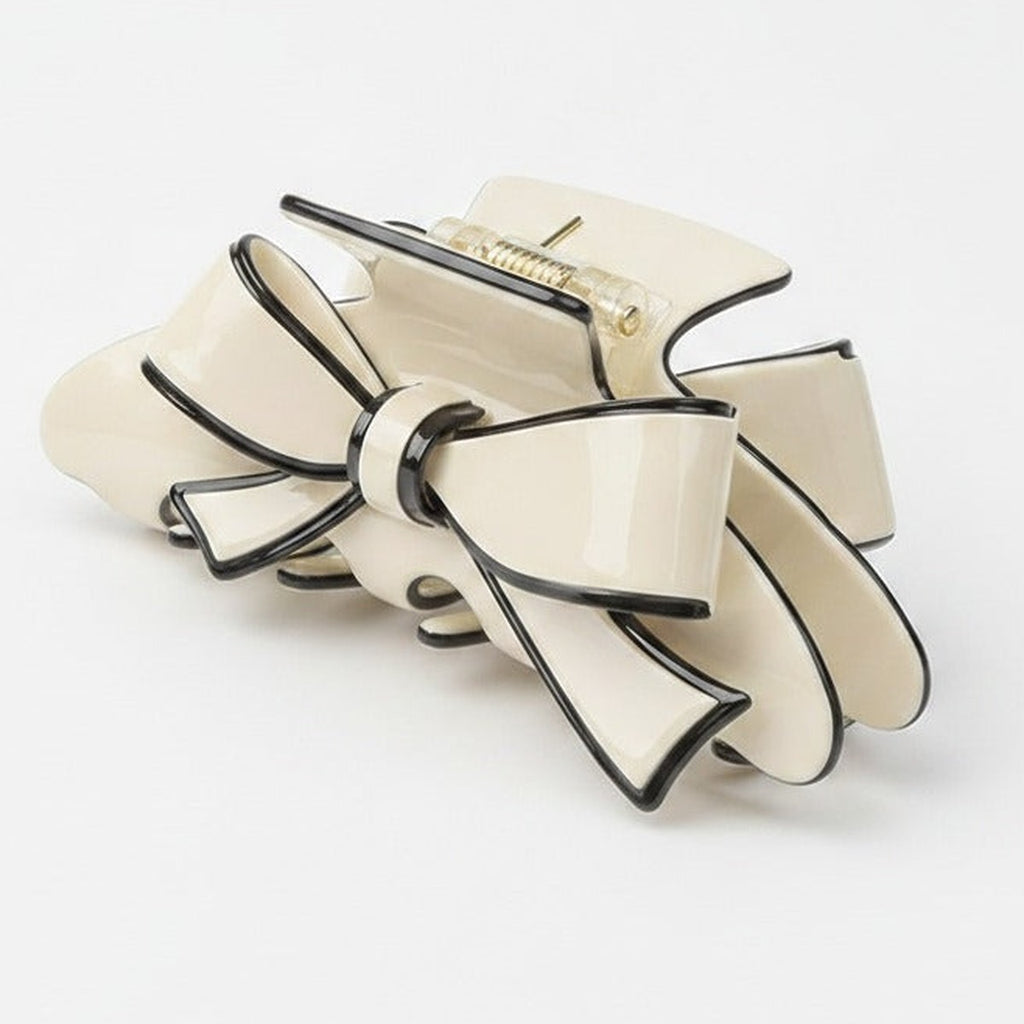 Bow Hair Claw Clip Elegant Women - Beige