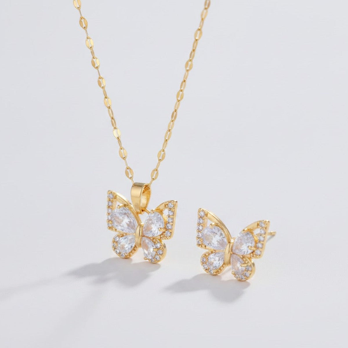 Butterfly Sparkle Necklace & Earring Set - Gold