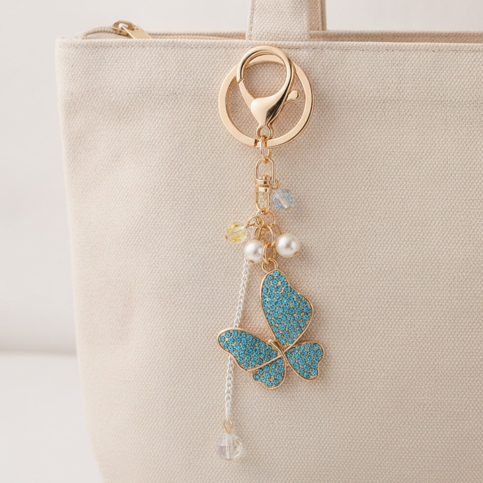 Sparkle Butterfly Charm Keychain - Blue