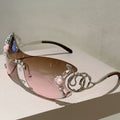 Jeweled Shield Sunglasses Pink Gradient
