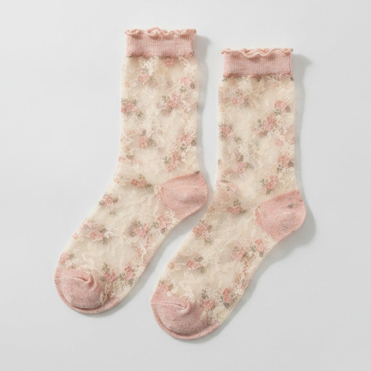 Pink Floral Lace Crew Socks – apparel accessories (view 1)