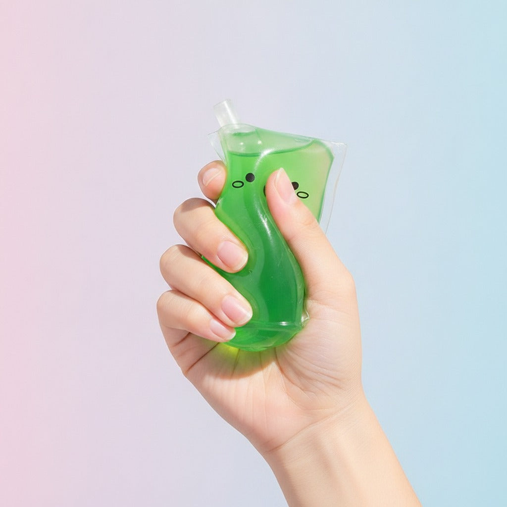 Squishy Juice Pouch - Green - squeeze in hand