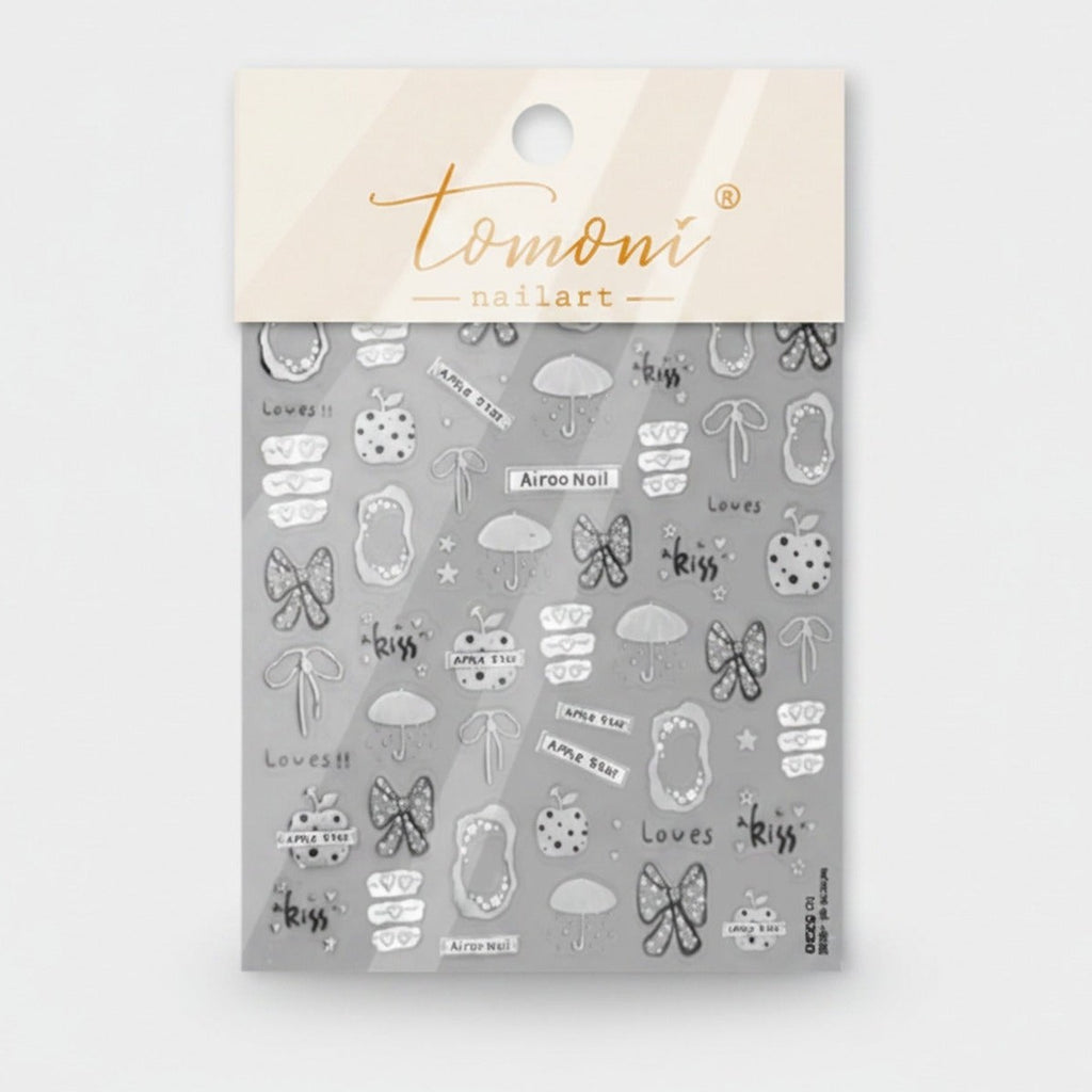 Nail Art Stickers Gray Butterfly Umbrella Design – Korean nail care (view 1)