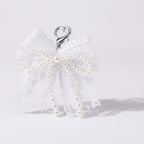 Pearl Lace Bow Bag Charm - White