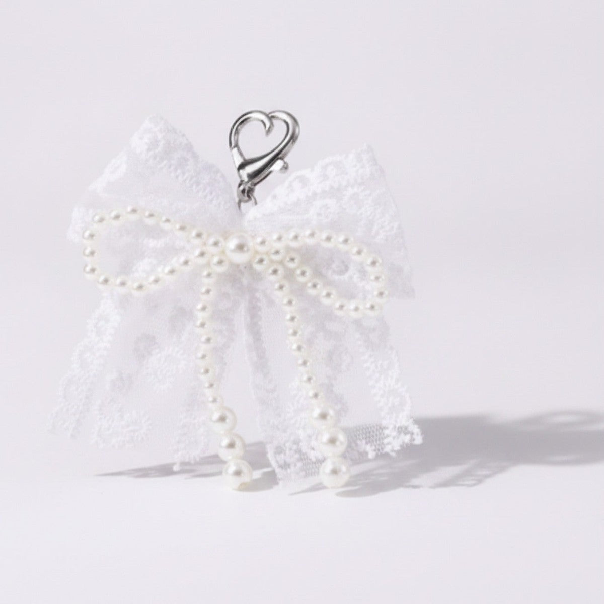 Pearl Lace Bow Bag Charm - White
