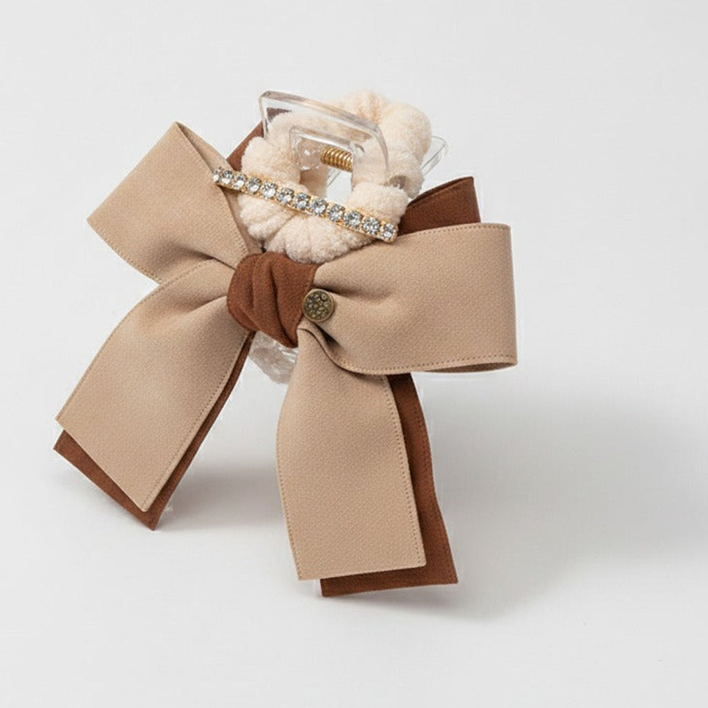 Textured Bow Hair Claw - Beige