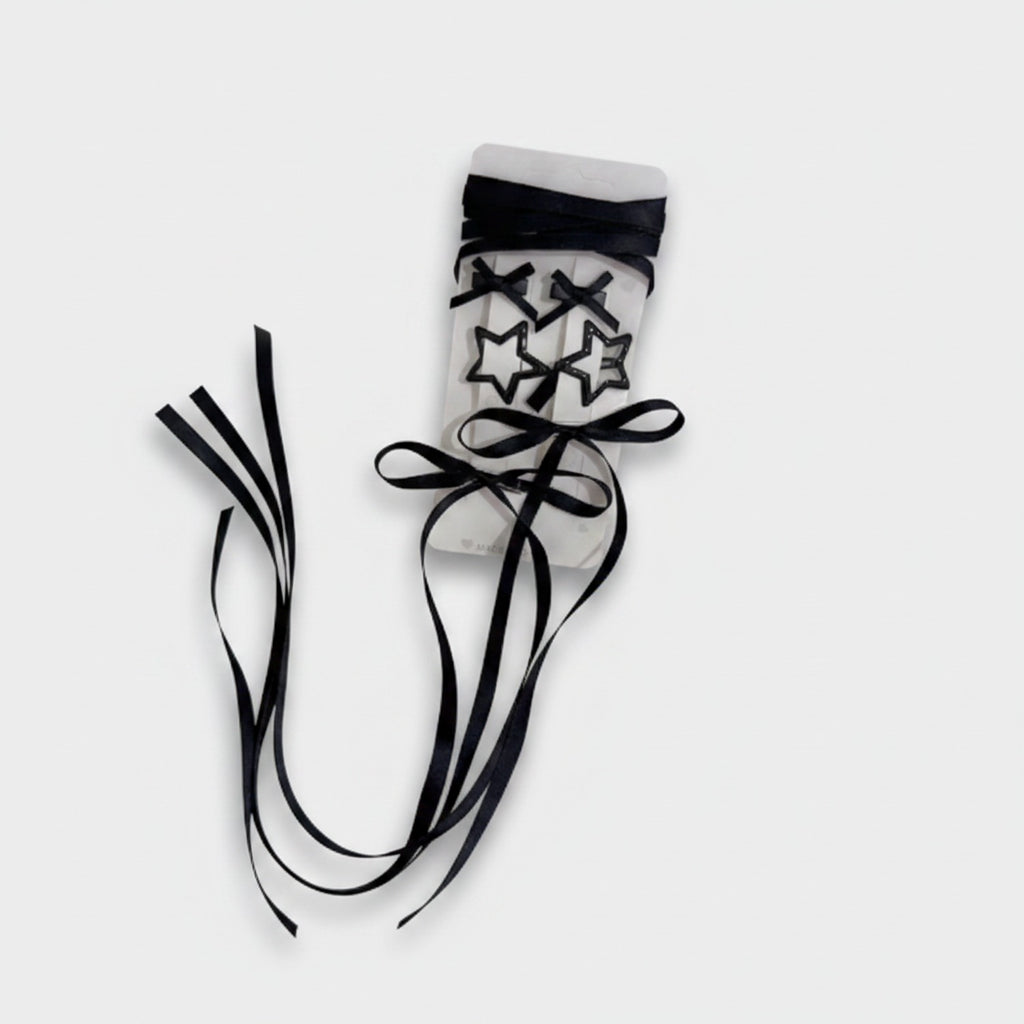 Star Bow Hair Clip Set Black