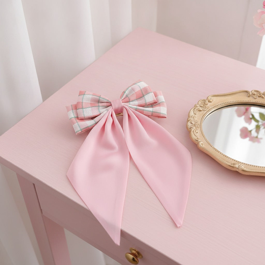 Gingham Bow Hair Claw - Pink Gingham