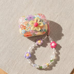 Floral Charm Earbud Case with Beaded Chain - Pastel Floral (for AirPods 4)
