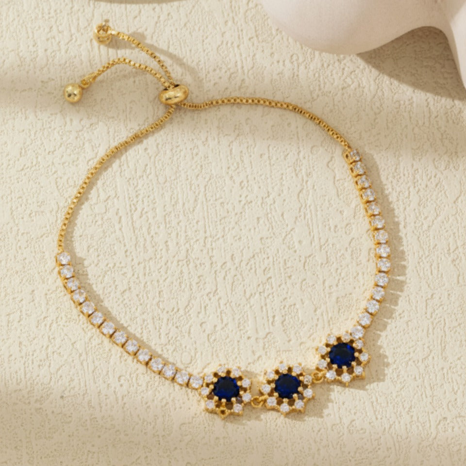 Adjustable Tennis Bracelet - Gold & Navy