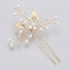 Pearl & Leaf Hair Pin Set - Gold