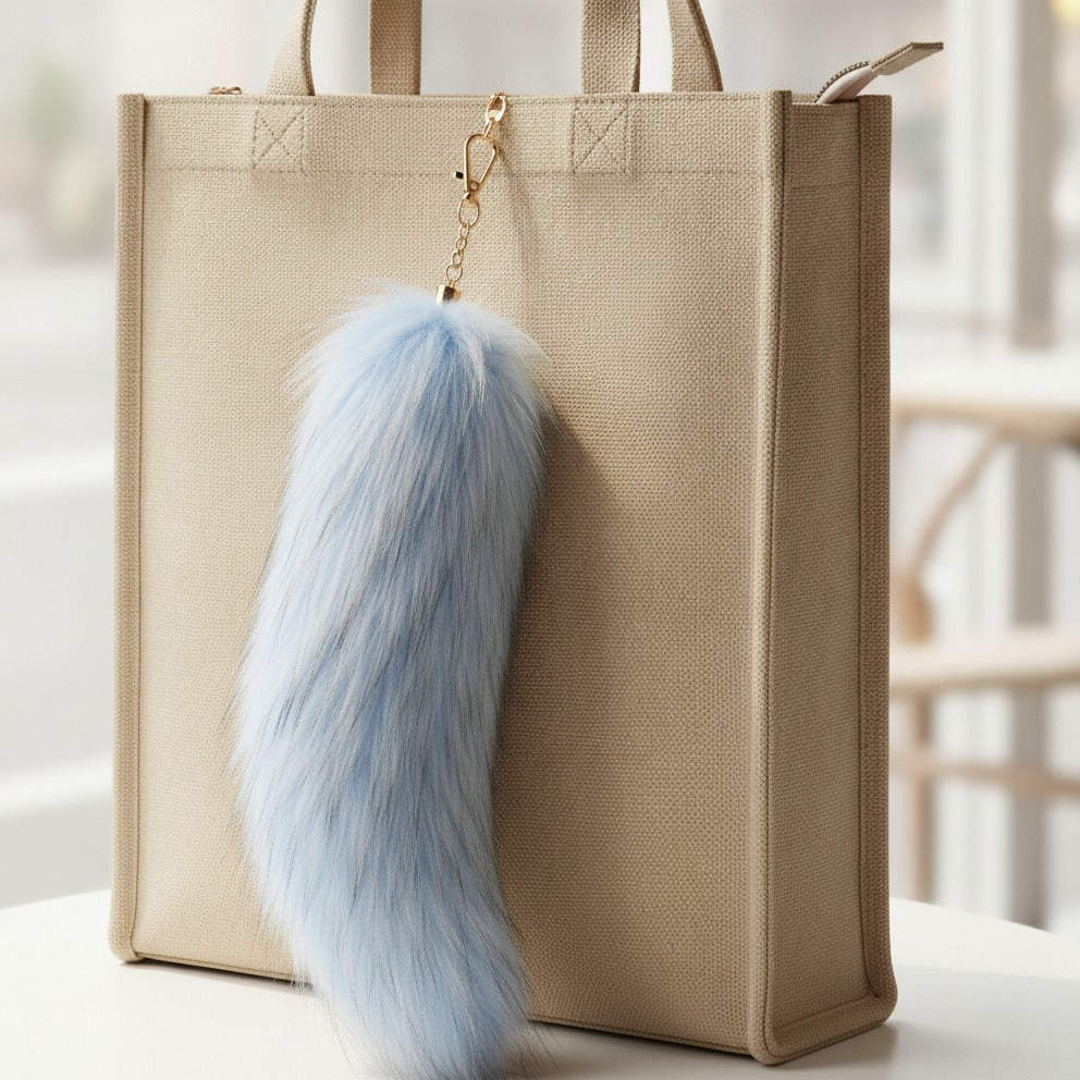 Fluffy Faux Fur Tail Keychain - Blue