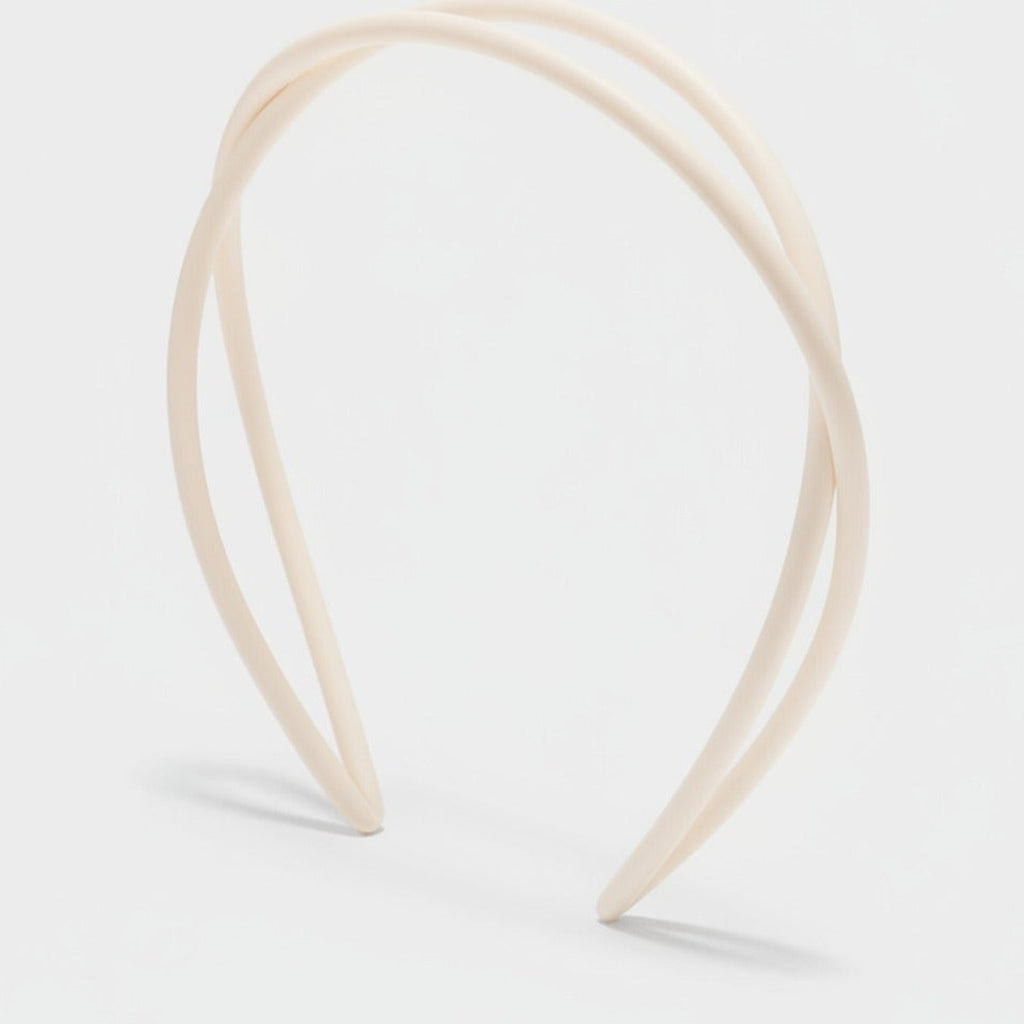 Curved Minimalist Hairband Headpiece - Crossover Hair Headband - Cream – hair accessories (view 1)