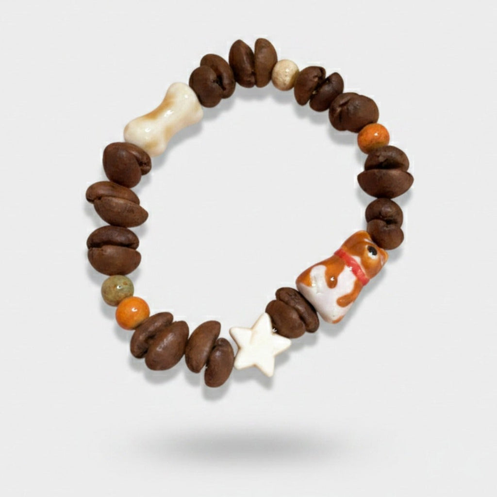 Coffee Bean Bracelet with Bone and Dog Charms – jewelry (view 1)