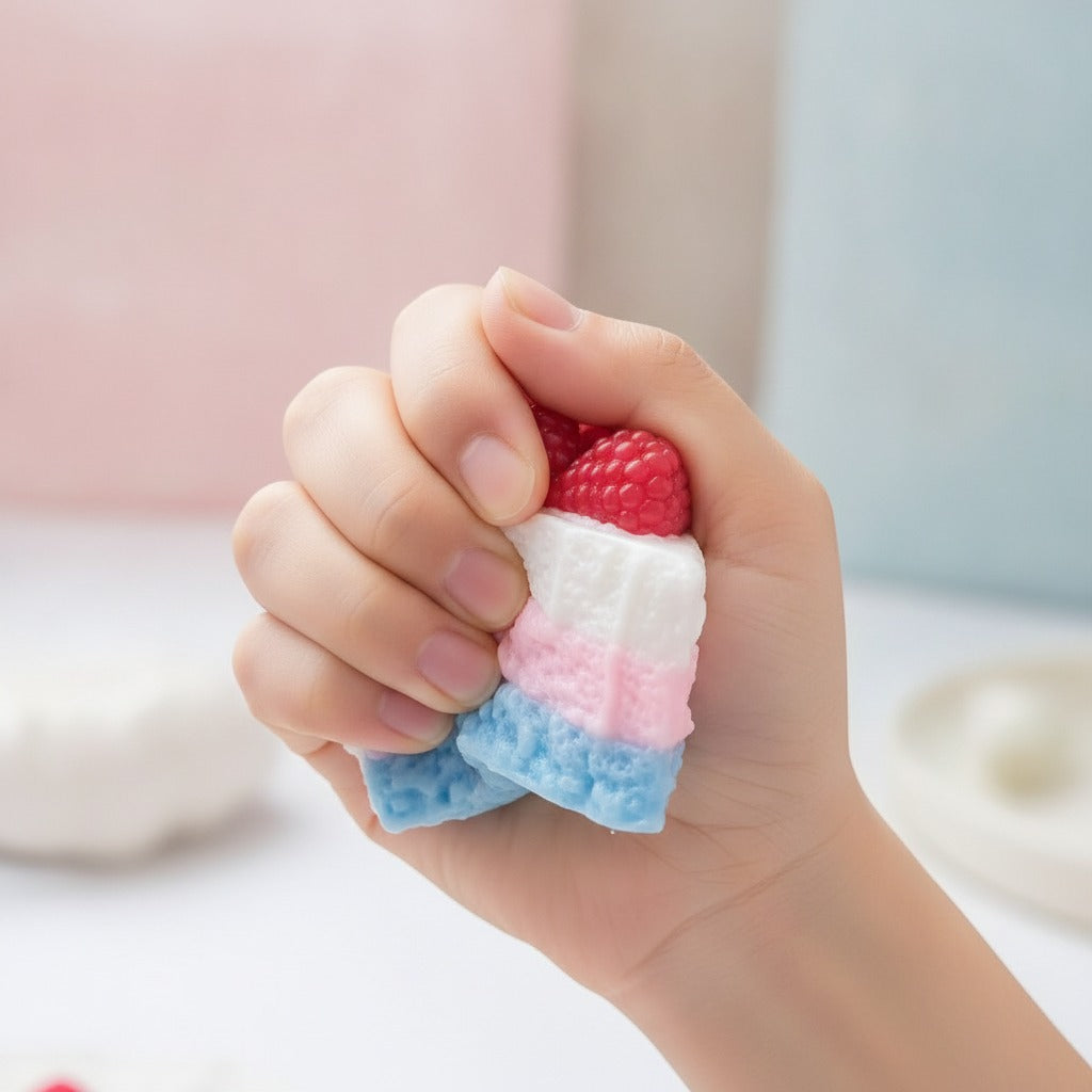 Raspberry Triangle Cake Squishy - Brown - squeeze in hand