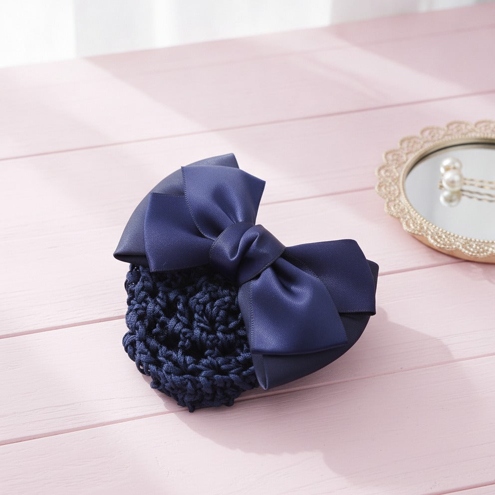 Satin Bow Hair Claw - Navy