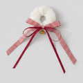 Fluffy White Hair Scrunchie With Red Ribbon Bow – hair accessories